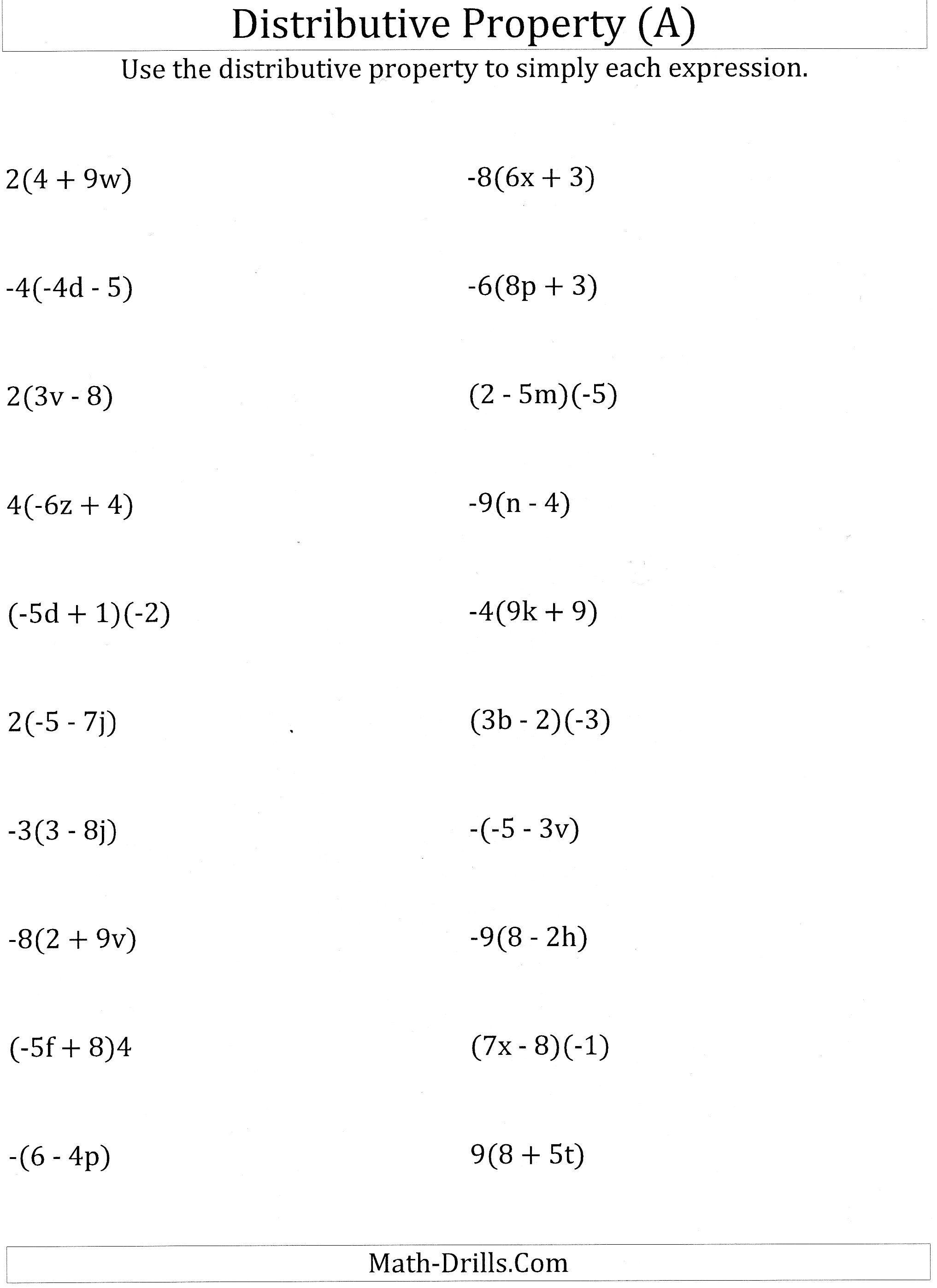 Distributive Property of Multiplication Worksheets