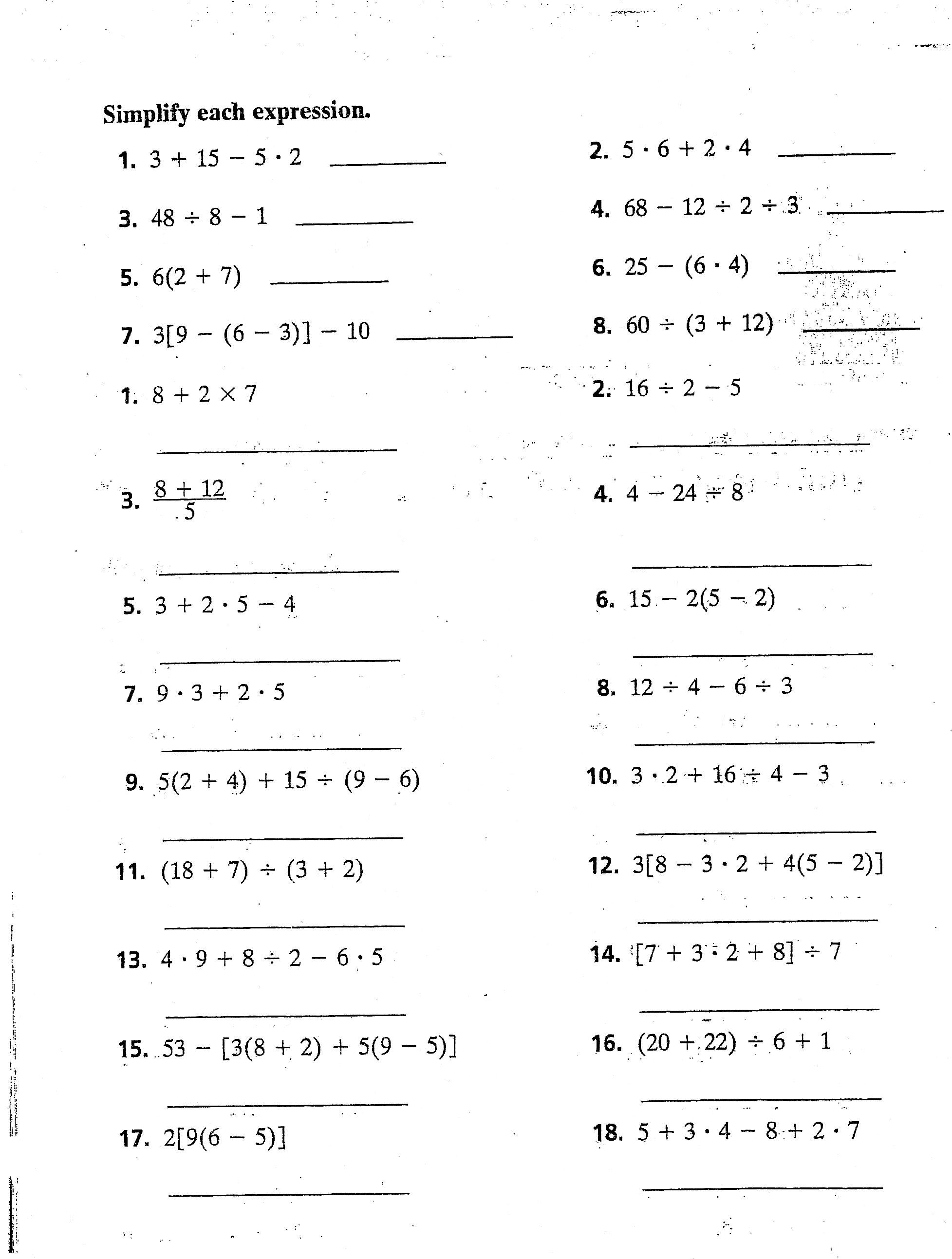 Printables Simplify Each Expression Worksheet simplify each expression algebra 1 k club 2017 theme of the daysimplify 1