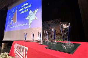  Award statuettes on a table