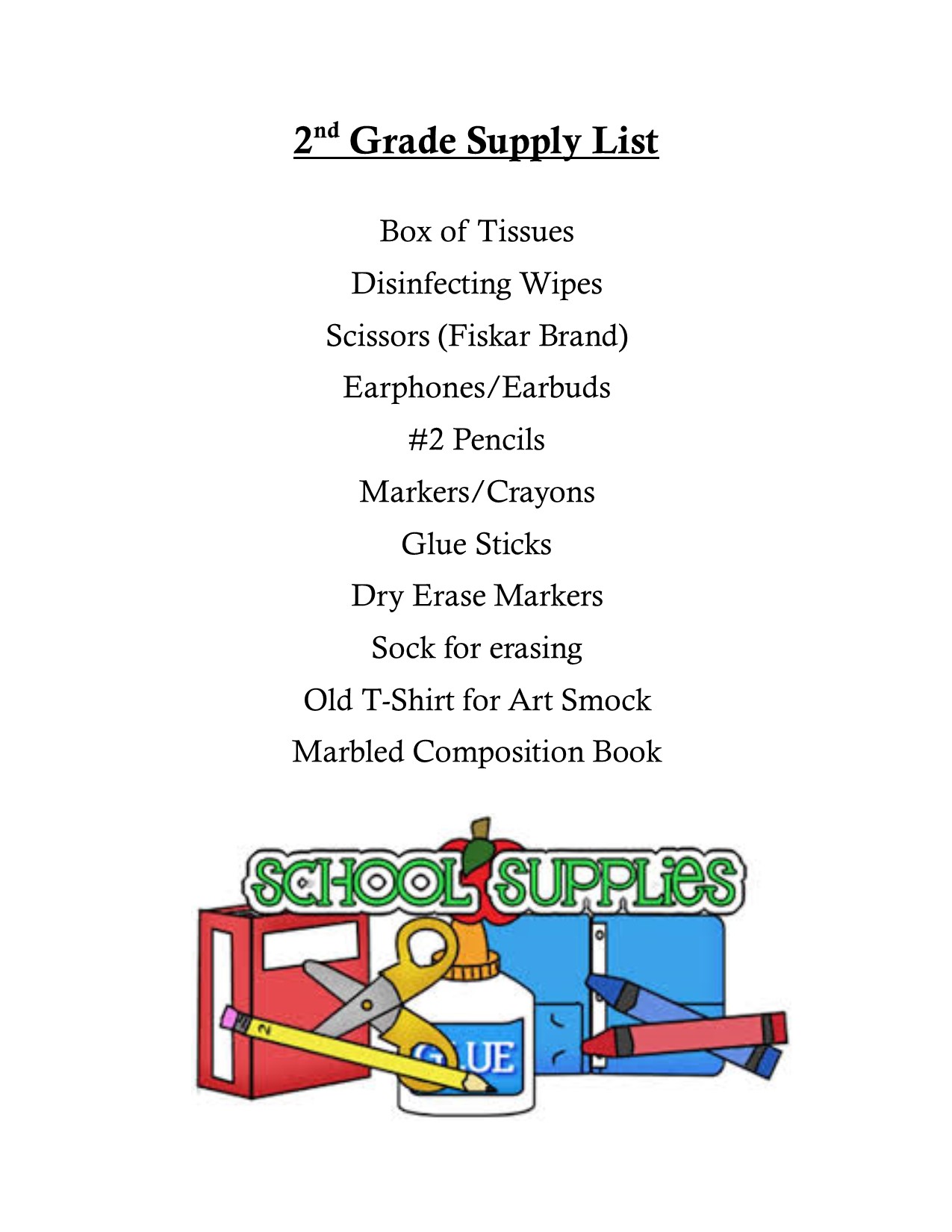 elementary school supply list template