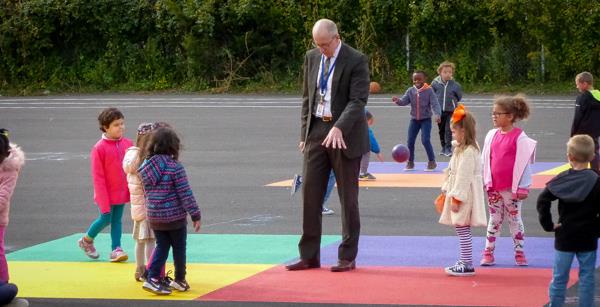 Superintendent Jones visits the playground at Schweitzer Elementary