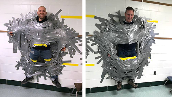 Buck principal, teacher duct taped to the wall