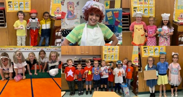 Cass and students at Pearl S. Buck Elementary School