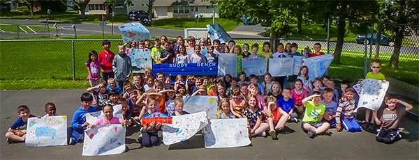 First grade with their new Buddy Bench