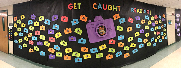 Bulletin board with student photos