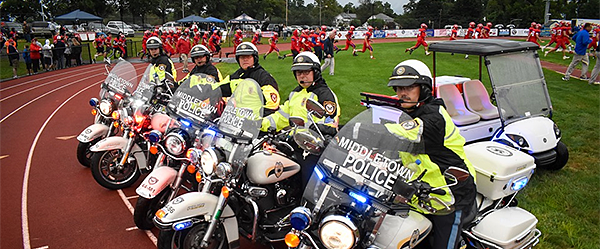 Police motorcycles at Neshaminy HS football game