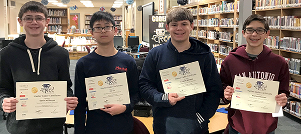 Students with coding certificates at Carl Sandburg MS