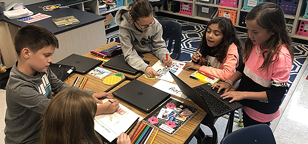 Students creating books for Constitution Day