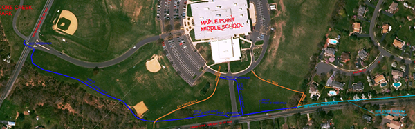 Aerial map photo of trail at Maple Point MS