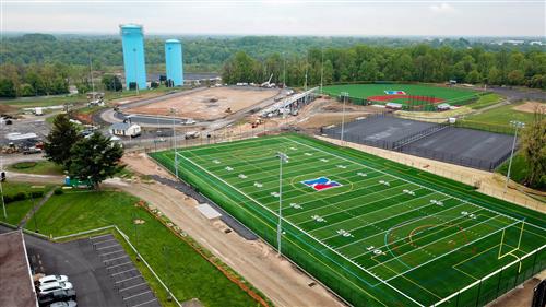 Aerial view of the new multi purpose field and stadium